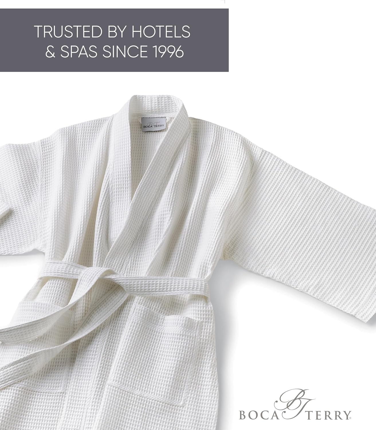 Waffle Robe for Women by BOCA TERRY, Soft Cotton Spa Robes for Summer, Lightweight Knit Waffle Bathrobe, Kimono Bathrobes