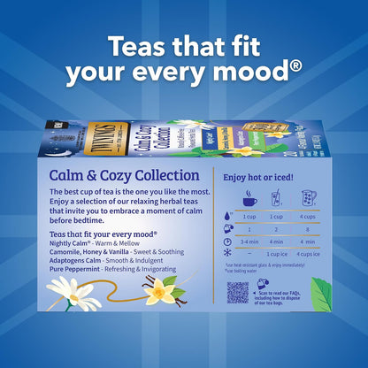 Twinings Calm & Cozy Bedtime Herbal Tea Variety, 20 Count, Pack of 2