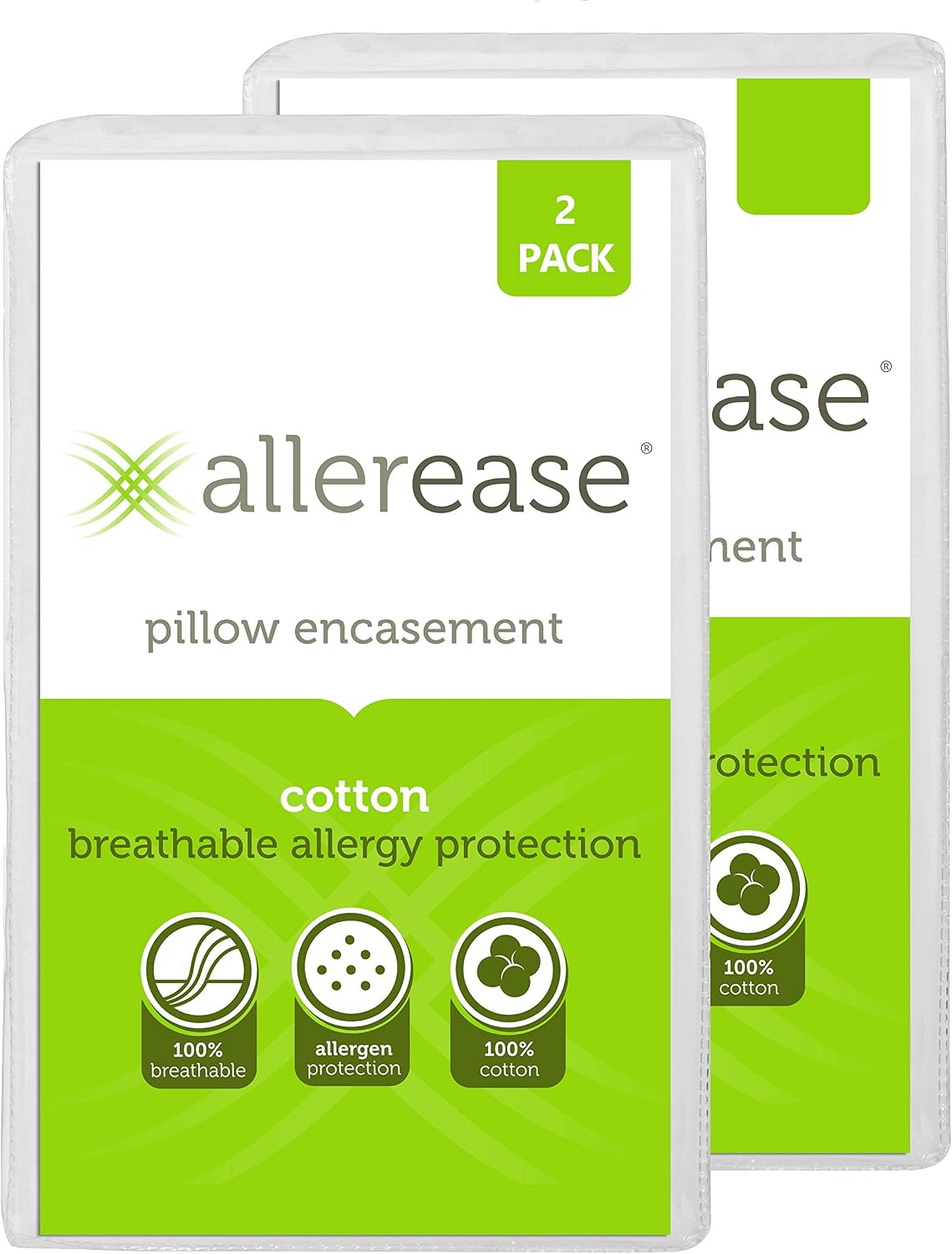 AllerEase 100% Breathable Cotton Pillow Protector for Sleeping, Standard 26" x 20" - 2 Pack
