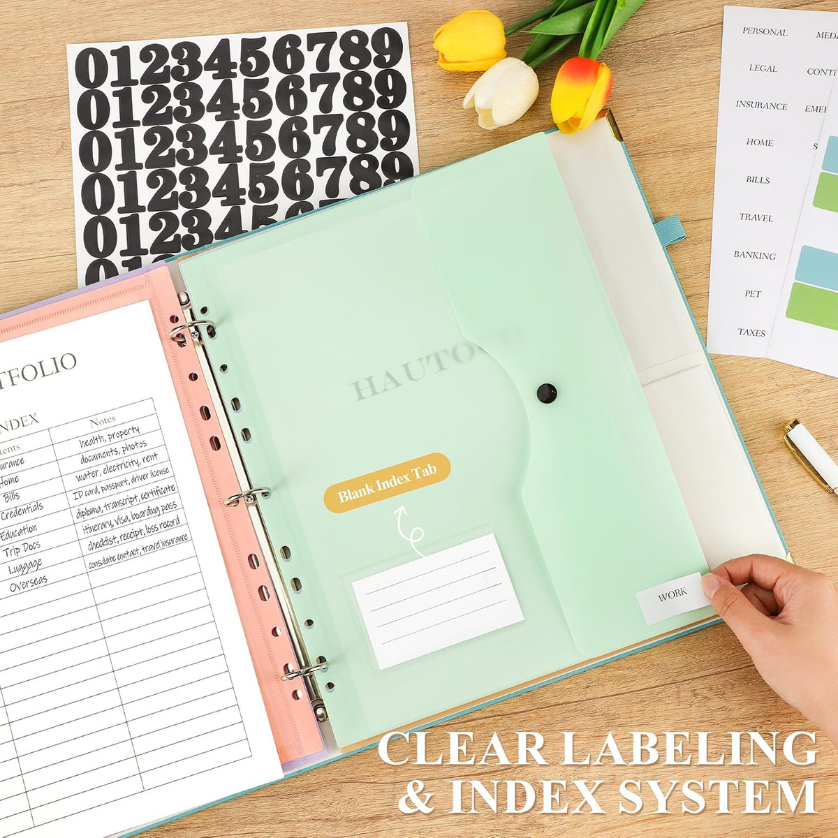 HAUTOCO PU Leather 3-Ring Important Document Organizer Folder Binder