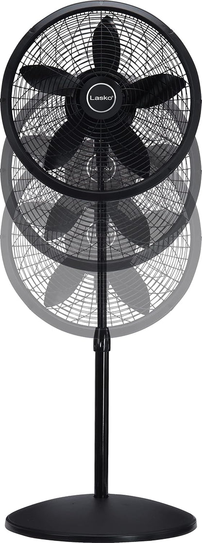 Lasko Pedestal Fan, Oscillating Fan for Bedroom with Adjustable Height and 3 Cooling Speeds, Portable, 18", Black, 1827