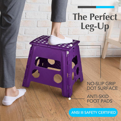 Handy Laundry Folding Step Stool - Sturdy Enough Collapsible Stool to Support Adults - Opens Easy with One Flip - Great for Kitchen, Bathroom or Bedroom (Black - 9 Inch)