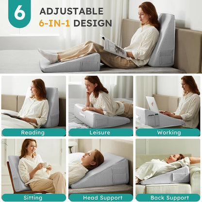 Bedluxe Wedge Pillow, 10 inch Bed Wedge Pillow for Headboard, Pillow Wedge for Acid Reflux Relief, Sleeping, Back Pain Relief, Snoring, Triangle Pillow Wedge, White/Grey