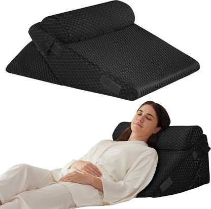 Ruqmuis Wedge Pillow Set for After Surgery, 3PCS Adjustable 9&12 Inch Bed Wedge Pillow for Sleeping, Incline Pillow Wedge for Headboard, Post Surgery, Acid Reflux, Neck&Back Support, White/Grey