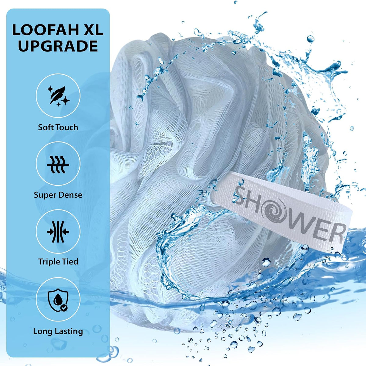 SHOWER BOUQUET Loofah-Charcoal Bath-Sponge XL-Color-4-Pack Extra-Large 75g
