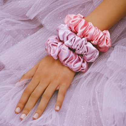 slip Large Scrunchie Multi | Set of 3 Pure Silk Large Scrunchies | Includes 1 Pink, 1 Caramel, 1 Black | 100% Mulberry Silk, Anti-Crease, Gentle on Hair, Reduces Breakage | Stylish & Durable