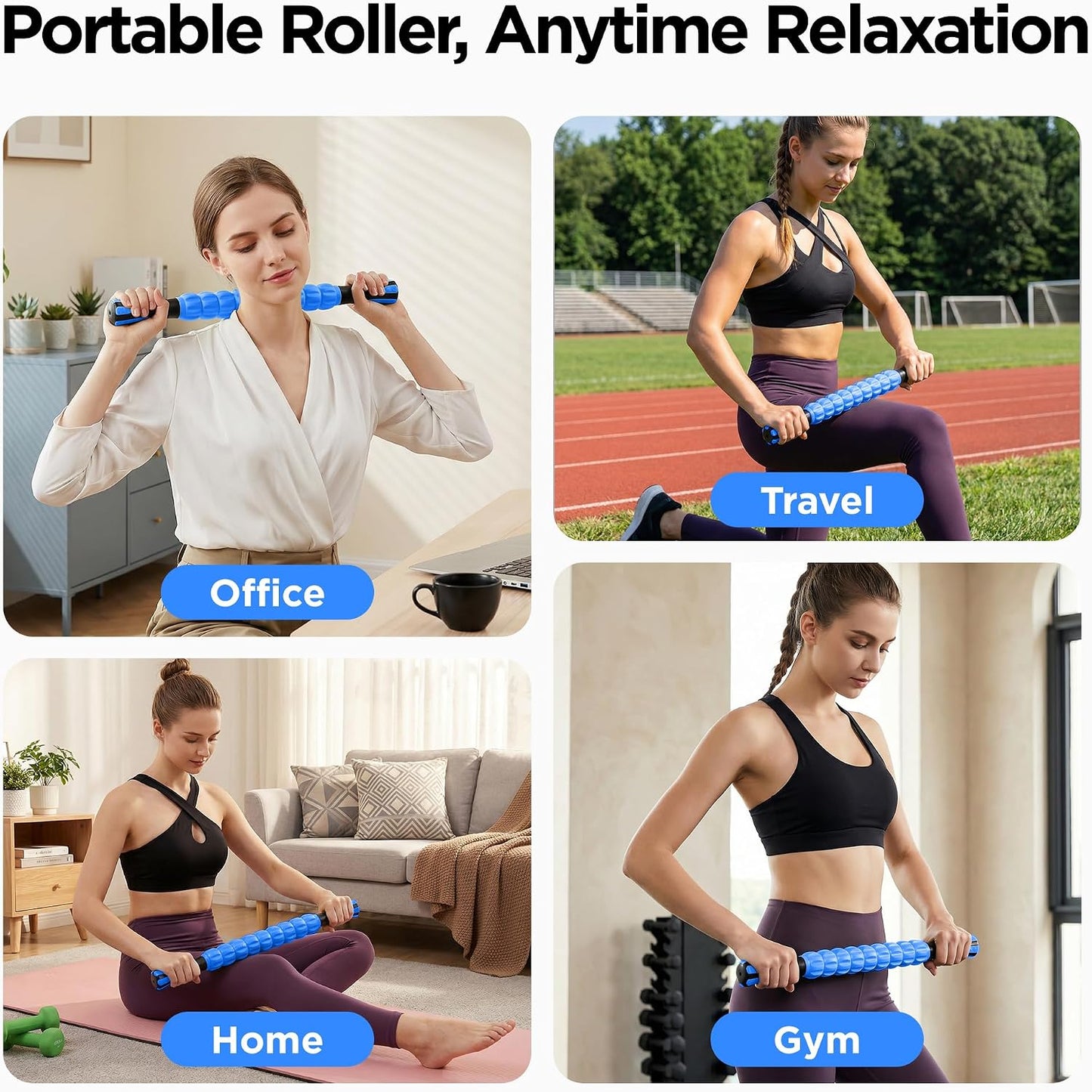 Muscle Roller Massage Roller Stick- Deep Tissue Fascia Blaster for Myofascial Pain Relief, Lymphatic Drainage & Body Sculpting, Handheld Physical Therapy & Recovery Tool (Pink black-18 inch)
