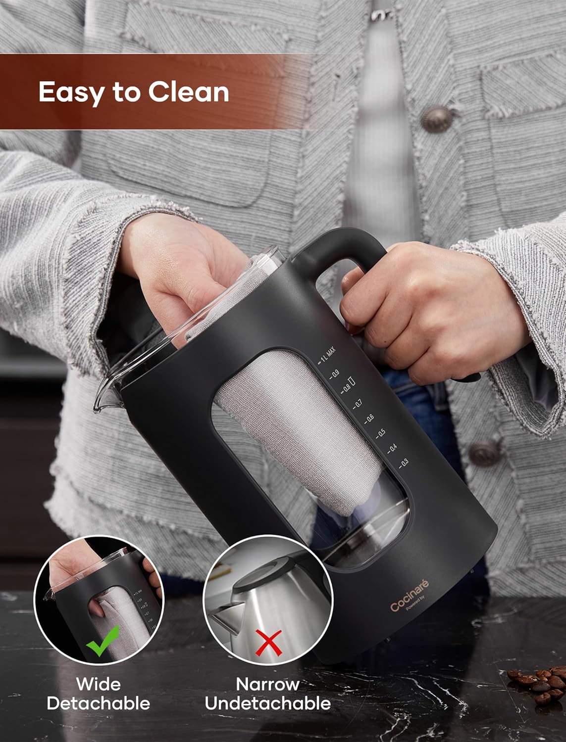 INTASTING Electric Tea Kettle with Infuser, ±1℉ Temperature Control, 1L