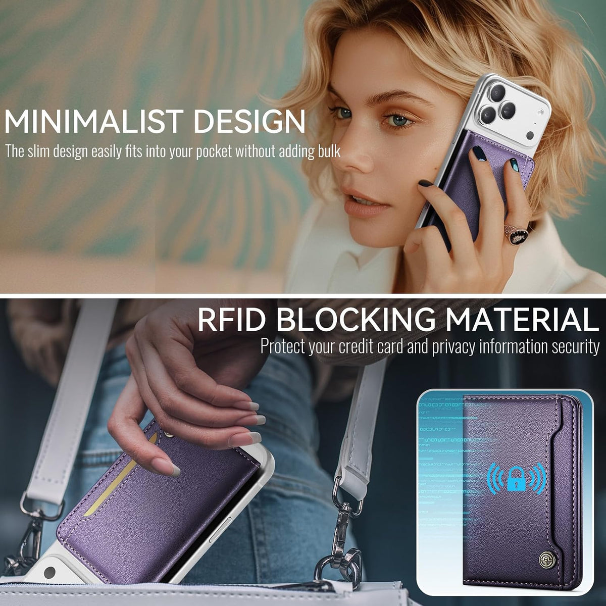 Vinich for MagSafe Wallet Magnetic RFID Blocking Card Holder, Rose Pink