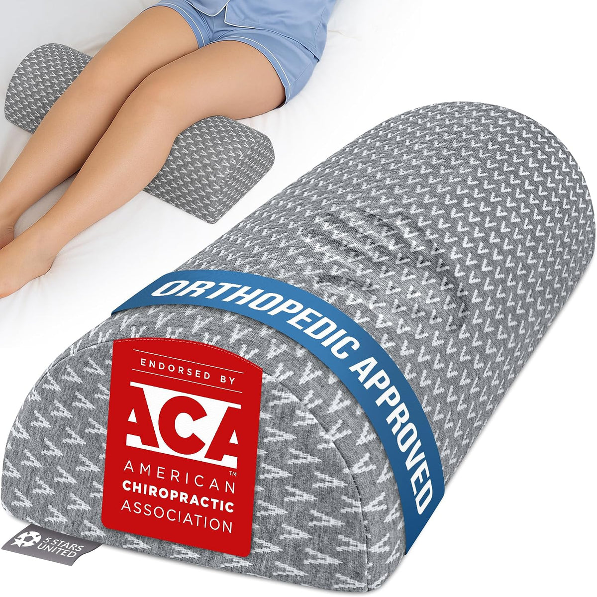 5 STARS UNITED Knee Pillow for Back Sleeping – Half Moon Bolster Pillow for Legs, Under Knee Pillow for Sleeping on Back, Memory Foam Leg Pillow for Back Pain, Gray
