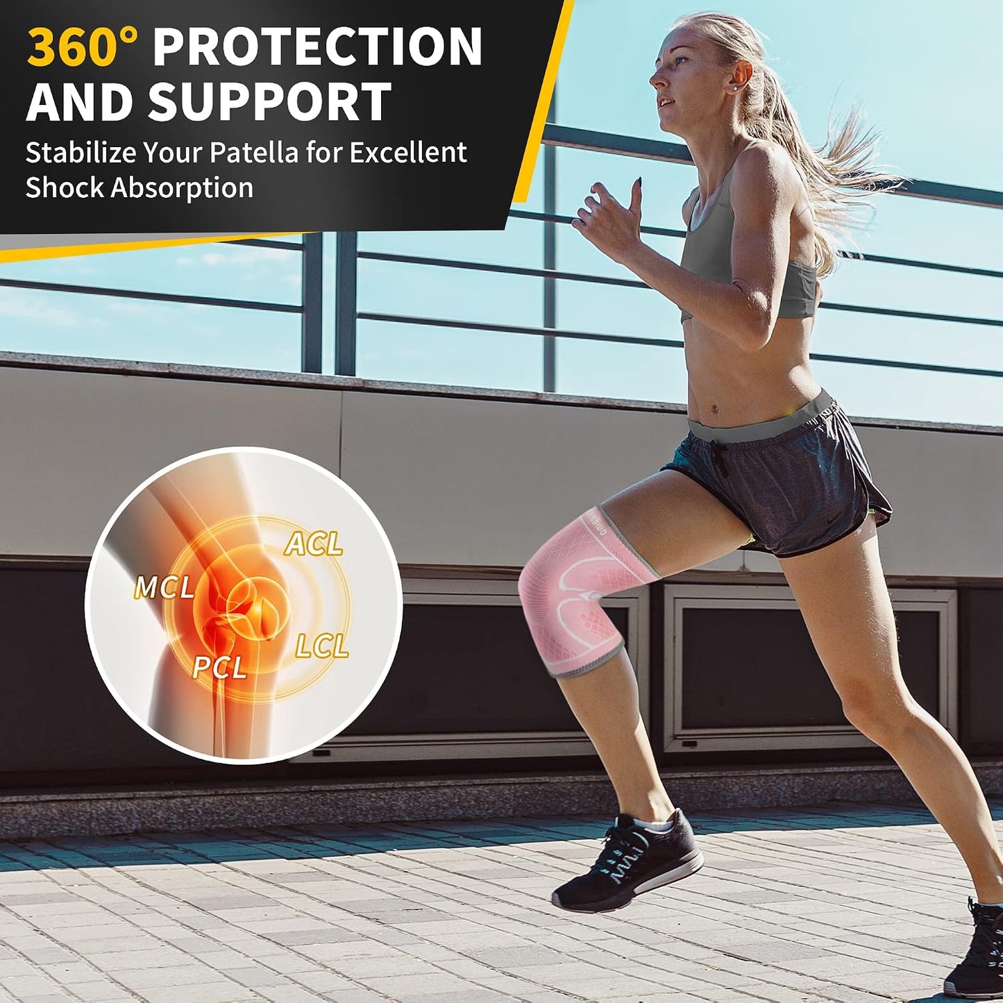 CAMBIVO 2 Pack Knee Braces for Women & Men, Knee Compression Sleeves for Knee Pain Relief, Knee Support with Non-Slip Silicone, Breathable, for Running, Workout, Weightlifting & Daily Use, Arthritis Support (Black, Medium)