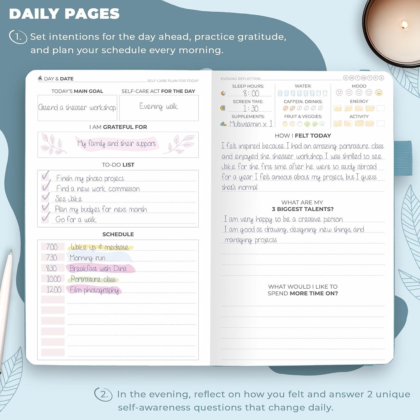 Clever Fox Self-Care Journal – Daily Reflection Notebook – Mental Health & Personal Development Planner, Meditation & Mood Log, A5 (Aquamarine)
