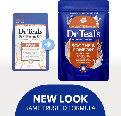 Dr Teal's Epsom Salt Magnesium Soak, Soothe & Comfort with Oat Milk & Argan Oil, 3 lbs