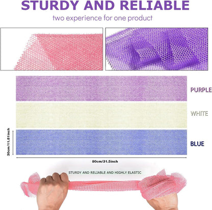 UJFQBH 3 Pieces African Bath Sponge African Net Long Net Bath Sponge Exfoliating Shower Body Scrubber Back Scrubber Skin Smoother,Great for Daily Use (Pink,Yellow,Purple)