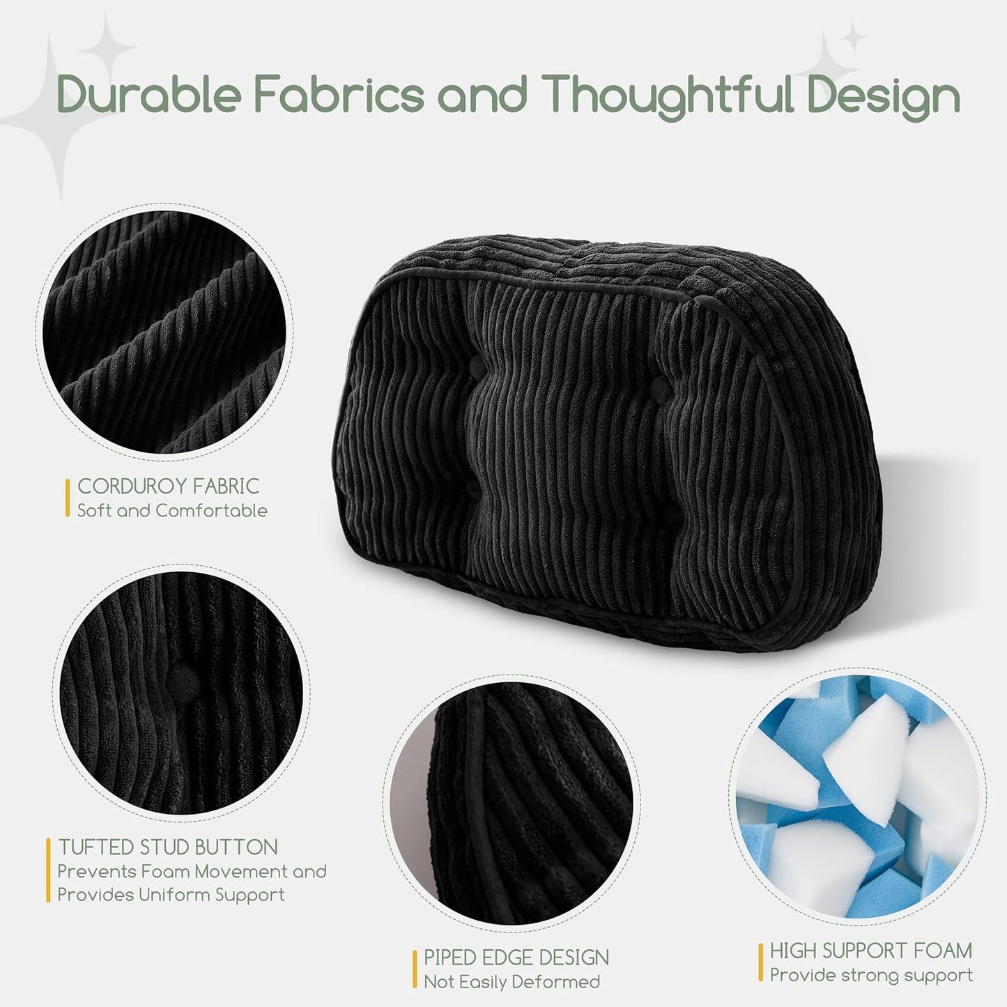HIGOGOGO Lumbar Support Pillow for Recliner Chair/Accent Chair/Couch/Office Chair, Tufted Corduroy Back Support Cushion for Elderly, Recliner Cushions for Back Rest, Pain Relief, Reading, Brown
