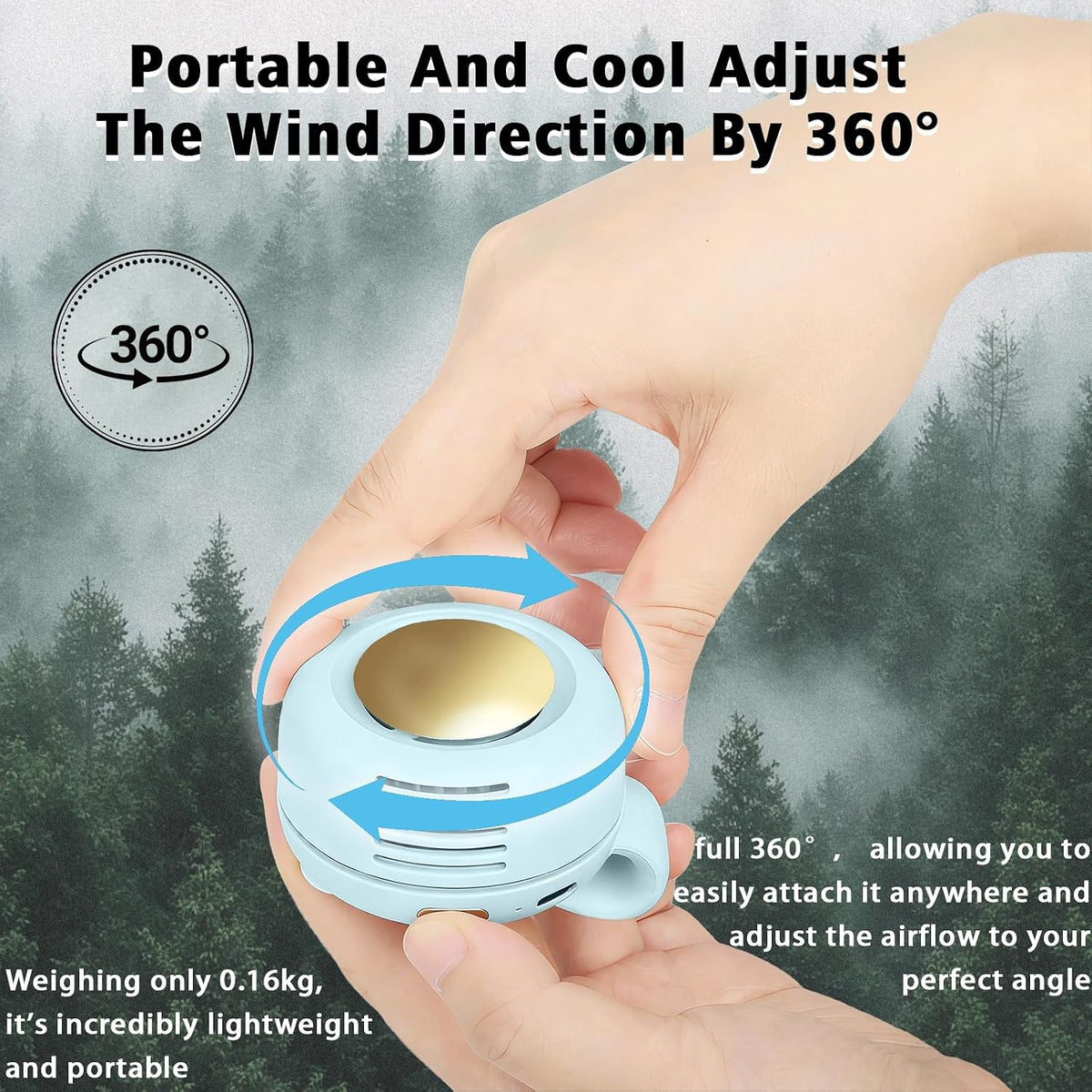 Portable Clip-On Fan, Mini USB Rechargeable 360° Rotatable Fan, Personal Fan 3-Speed Silent Mini Bladeless Fans (White)
