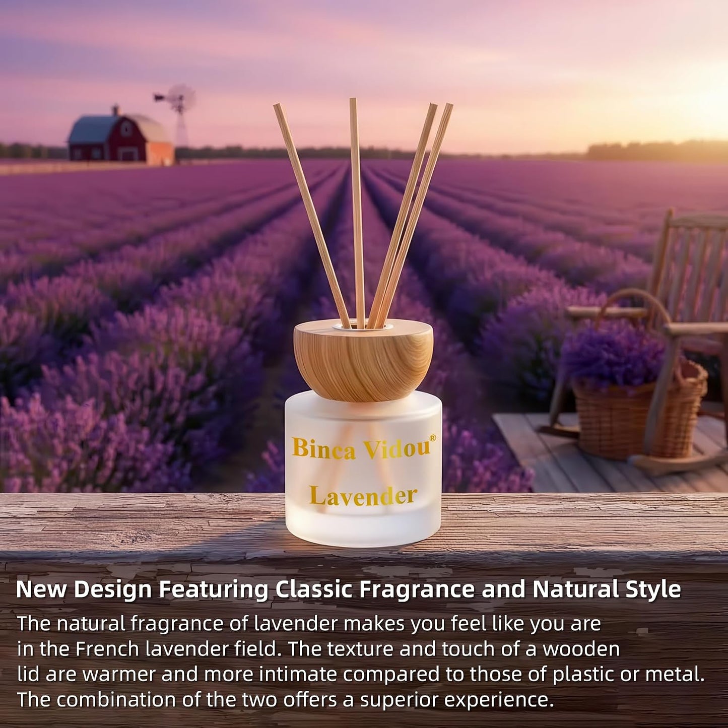 Reed Diffuser Set, Binca Vidou Lavender & Vanilla Natural Scent Oil Diffusers with Sticks for Home Office Bathroom Aromatherapy Decor 1.69oz x 2