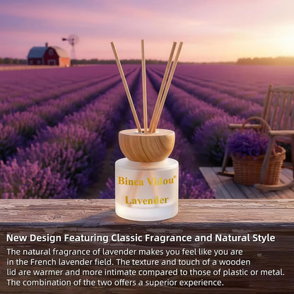 Reed Diffuser Set, Binca Vidou Lavender & Vanilla Natural Scent Oil Diffusers with Sticks for Home Office Bathroom Aromatherapy Decor 1.69oz x 2