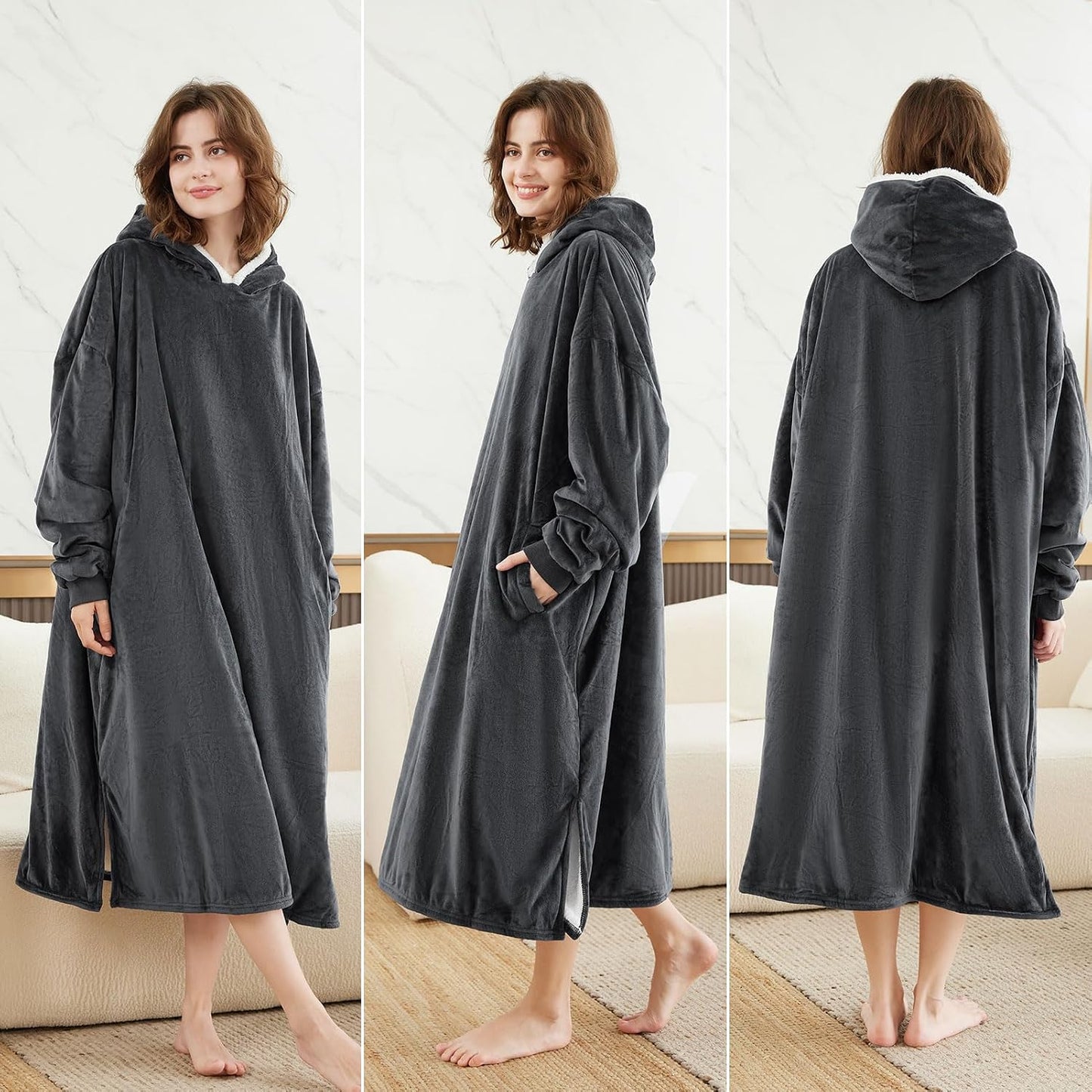 LetsFunny Blanket Hoodie,Oversized Wearable Sherpa Fleece Blanket Sweatshirt,Super Soft Warm Cozy with Giant Pocket,Gifts for Women Men Adults Teenagers, One Size Fits All
