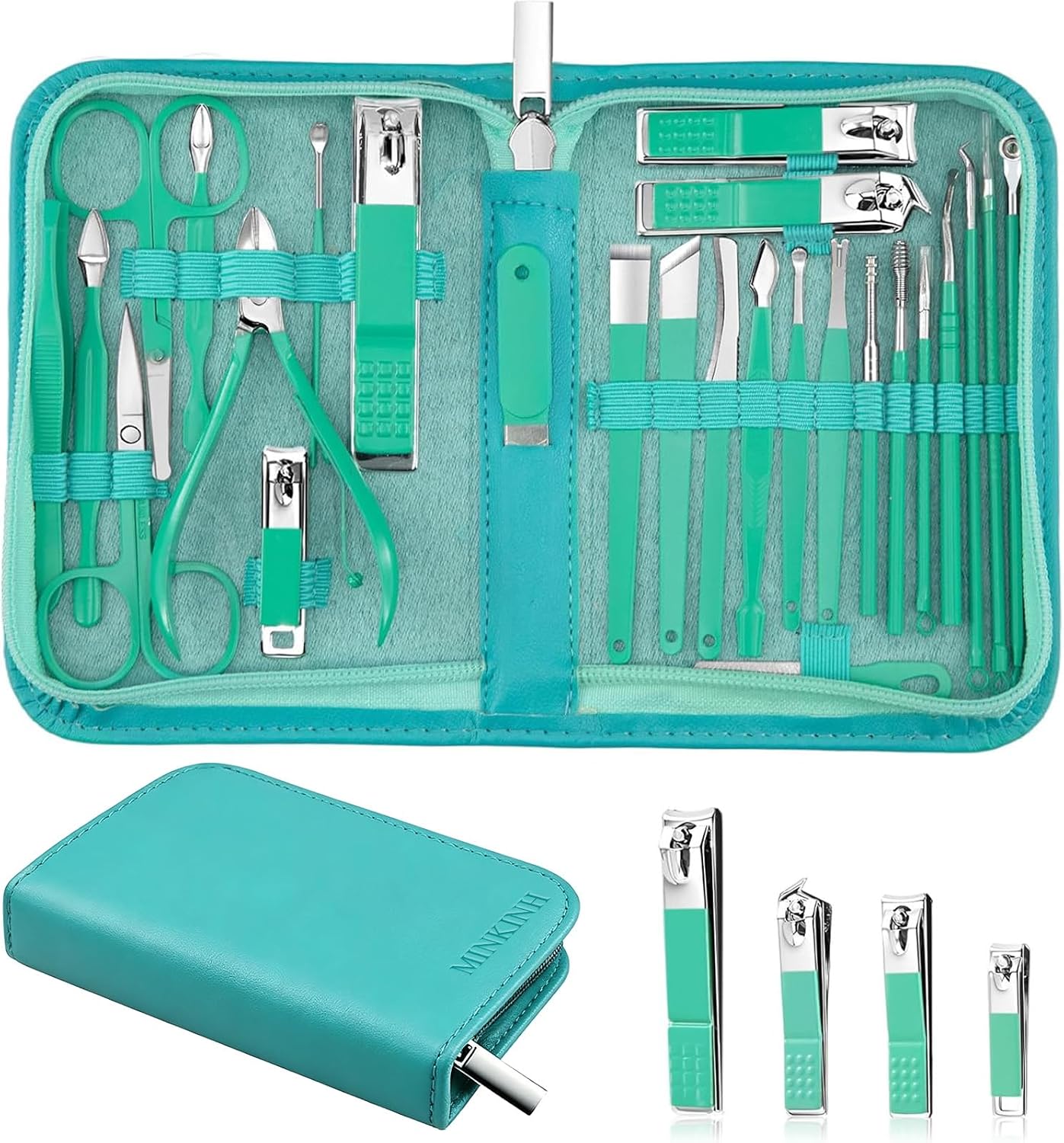 MINKINH Manicure Set Professional Nail Clipper Kit-26 Pieces Stainless Steel Manicure Kit,Nail Care Tools with Luxurious Travel Case (Brown)