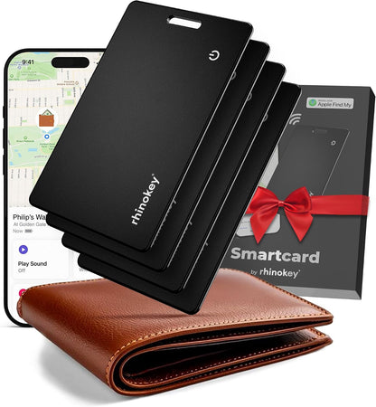 Rhinokey® Apple Find My Wallet Tracker Card, MFi Certified Bluetooth Tracker for iPhone, 0.07in Slim Credit Card Item Finder, IP68 Waterproof Rechargeable, Locator for Wallet, Luggage, Passport