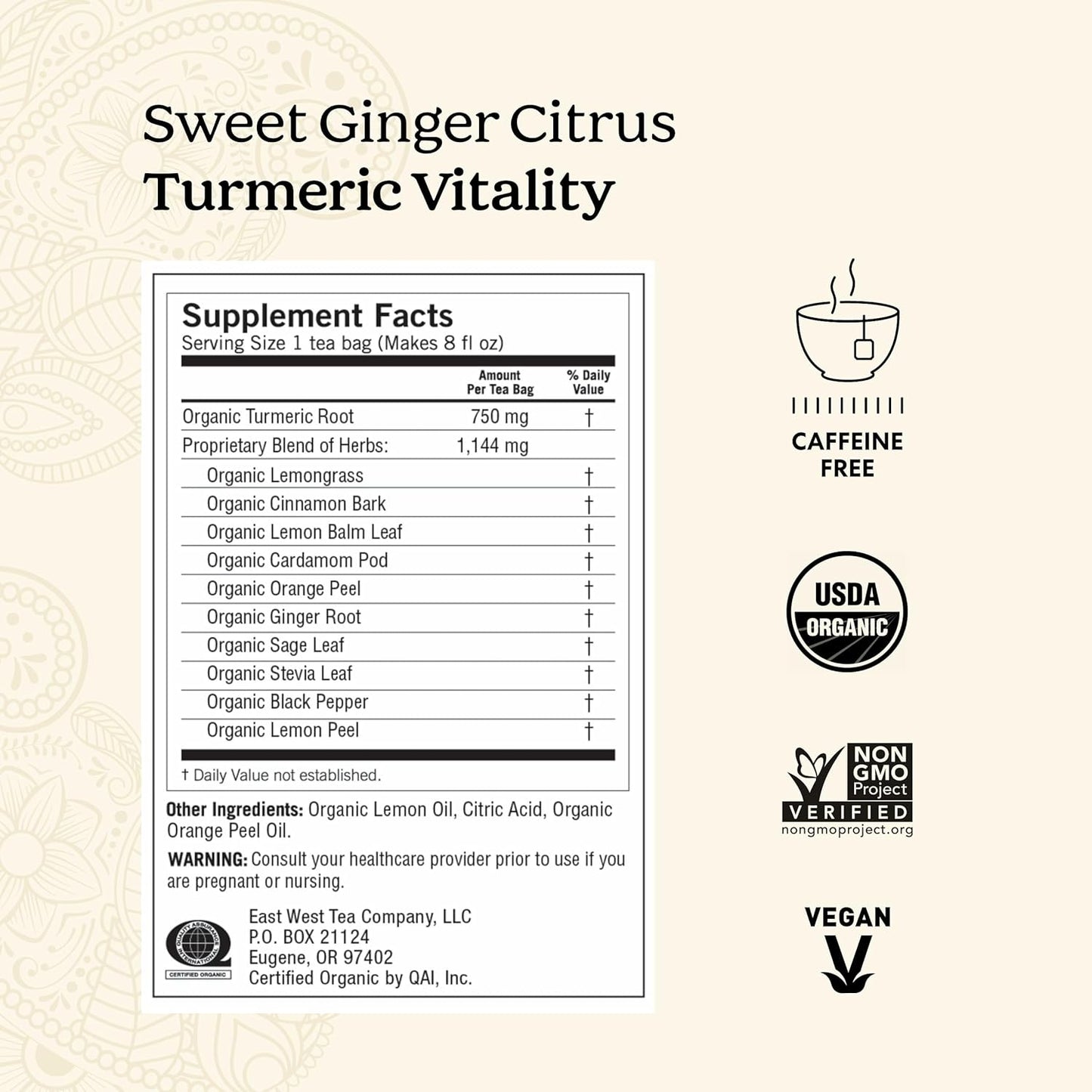 Yogi Tea Sweet Ginger Citrus Turmeric Vitality - 16 Bags per Pack (4 Packs) - Organic Ginger & Turmeric Root Tea - Supports Well-being - Includes Cinnamon Bark & More