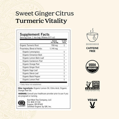Yogi Sweet Ginger Citrus Turmeric Vitality Tea, 16 Tea Bags (4 Pack)
