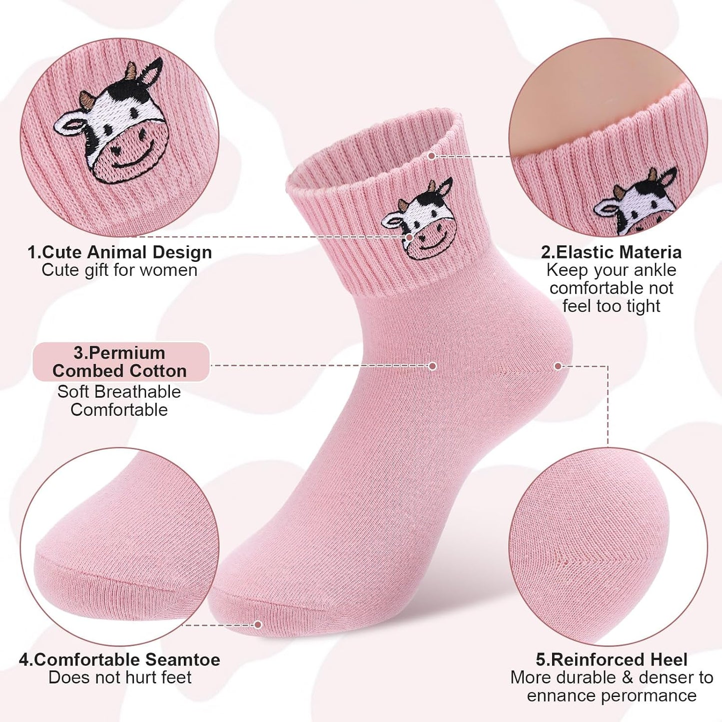Eurzom 10 Pairs Socks Womens Crew Elastic Ankle Length Cotton Socks Aesthetic Cute Lightweight Low Cut Gifts for Women - Colors A