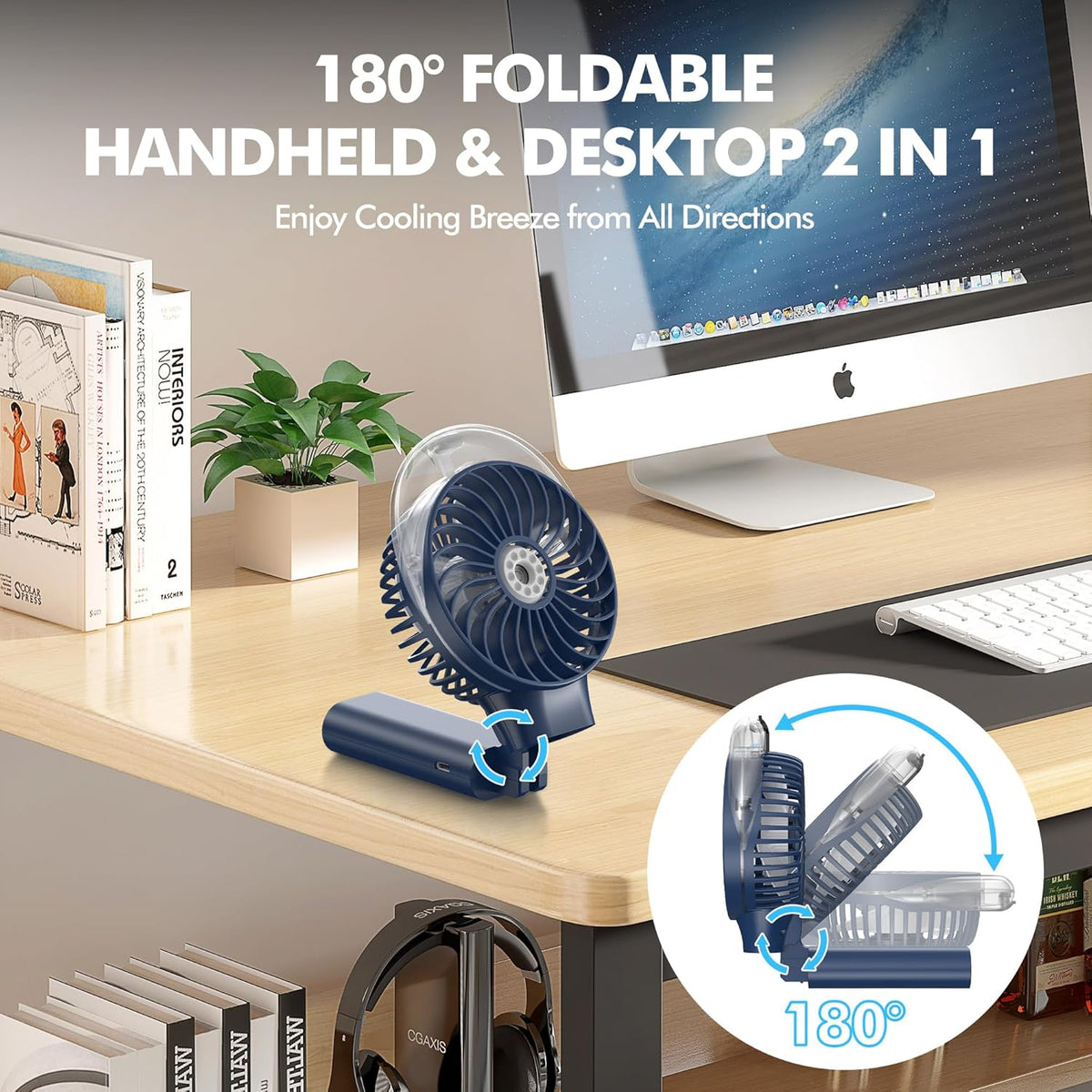 MORECORE Portable Misting Fan, 180° Foldable Handheld Personal Fan