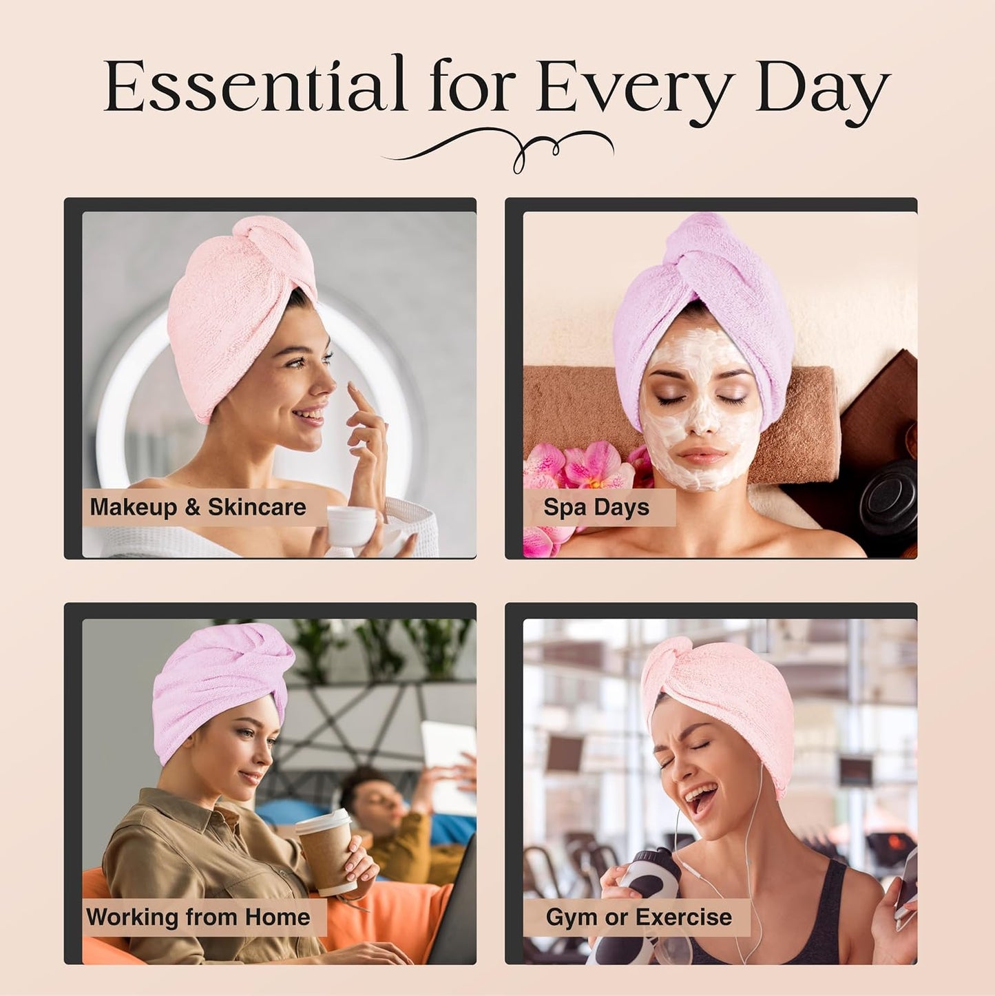 Lili&James 100% Cotton Hair Towel Wrap for Women & Kids – 420 GSM Quick Dry Hair Turban with Double Button Loop, Anti Frizz Non Microfiber Hair Drying Towel for Curly, Long & Thick Hair (Lilac)