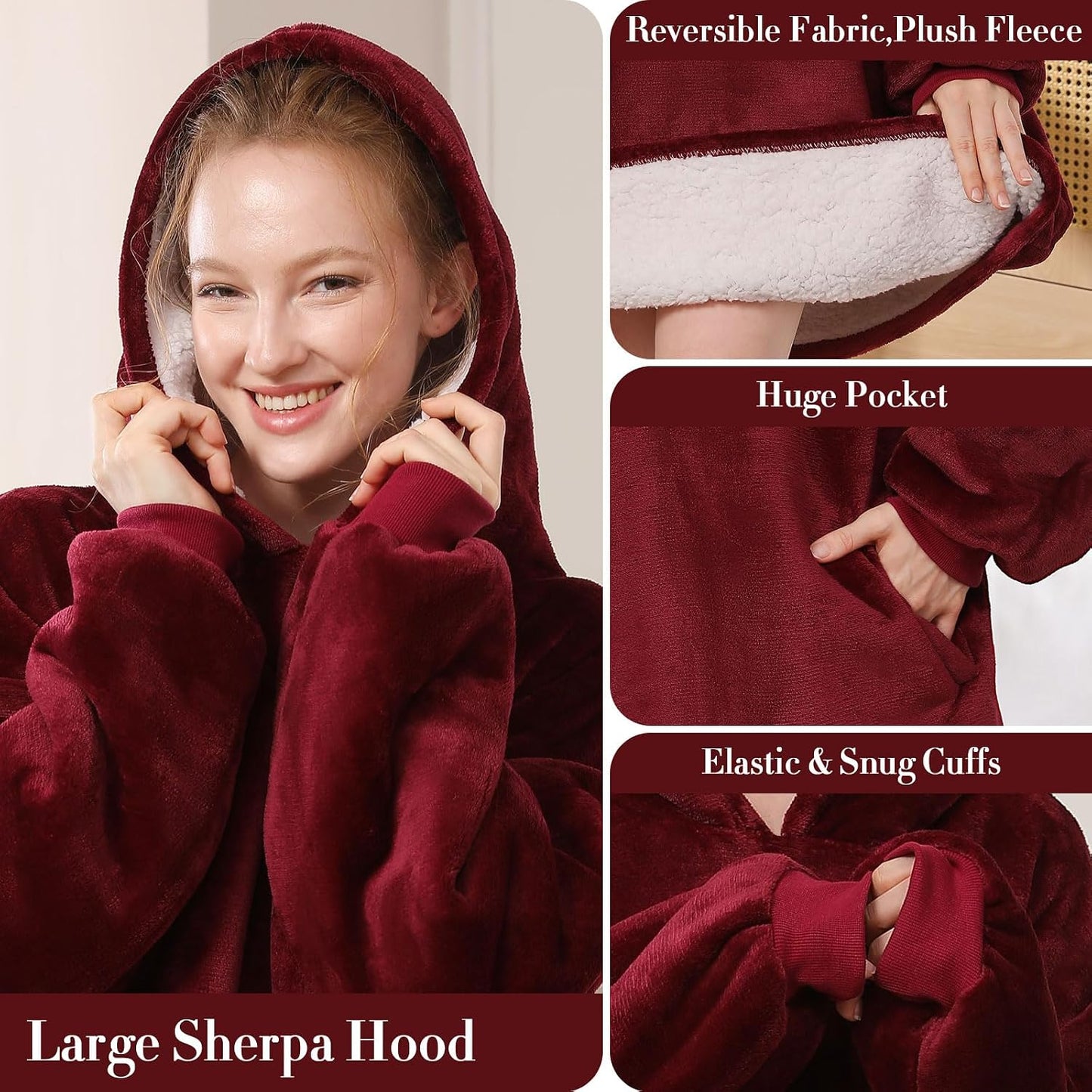 LetsFunny Blanket Hoodie,Oversized Wearable Sherpa Fleece Blanket Sweatshirt,Super Soft Warm Cozy with Giant Pocket,Gifts for Women Men Adults Teenagers, One Size Fits All