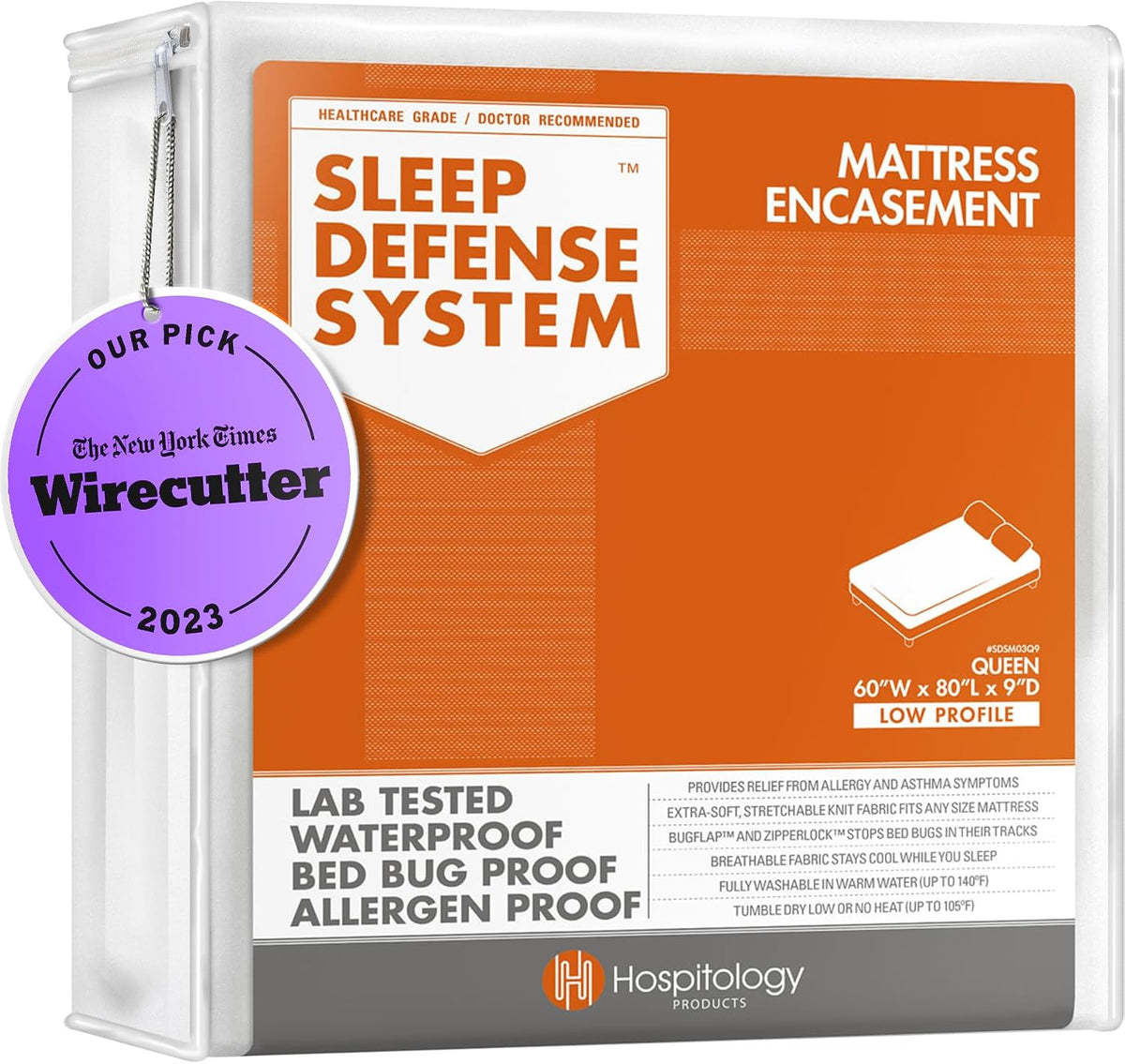 HOSPITOLOGY PRODUCTS Mattress Encasement - Zippered Bed Bug Dust Mite Proof Hypoallergenic - Sleep Defense System - King - Waterproof - Stretchable - Standard 12" Depth - 78" W x 80" L