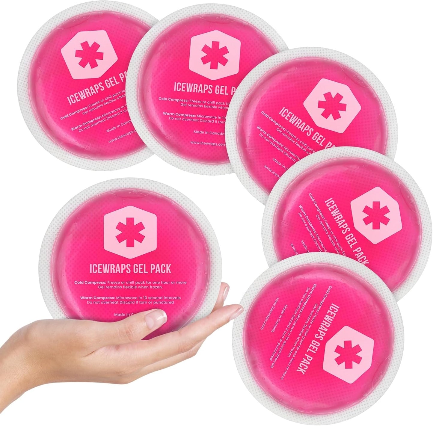 ICEWRAPS Reusable Round Ice Packs for Injuries, Hot & Cold Gel Therapy Packs, Soft & Flexible Compress for Pain Relief and Recovery, Pack of 5, Blue, FSA-HSA Eligible