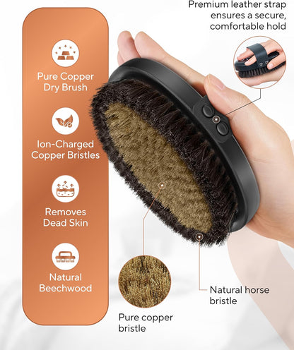 TheraCopper Copper Dry Brushing Body Brush for Lymphatic Drainage