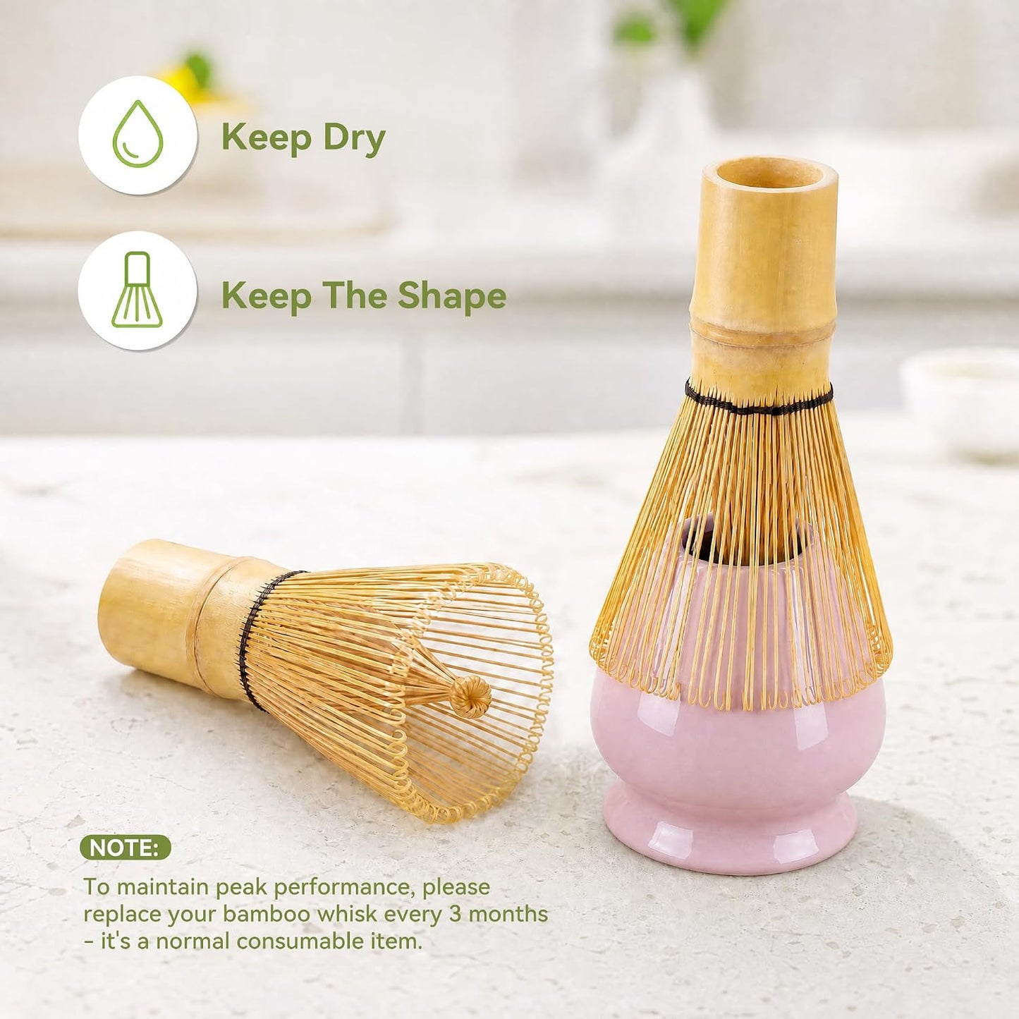 Matcha Whisk Set with Ceramic Bowl - Complete Matcha Making Kit, Bamboo Whisk (Chasen), Whisk Holder, Matcha Powder Sifter, Scoop, Japanese Tea Ceremony Tools（Green）