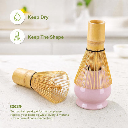 Matcha Whisk Set with Ceramic Bowl - Complete Matcha Making Kit, Bamboo Whisk (Chasen), Whisk Holder, Matcha Powder Sifter, Scoop, Japanese Tea Ceremony Tools（Green）