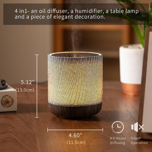 Essential Oil Diffuser with Fabric Cover and Night Lamp | 200ml, Quiet, Ultrasonic Scent Diffusing & Humidifying, Auto Shut-Off, Ambient Lighting, Candle Light Mode