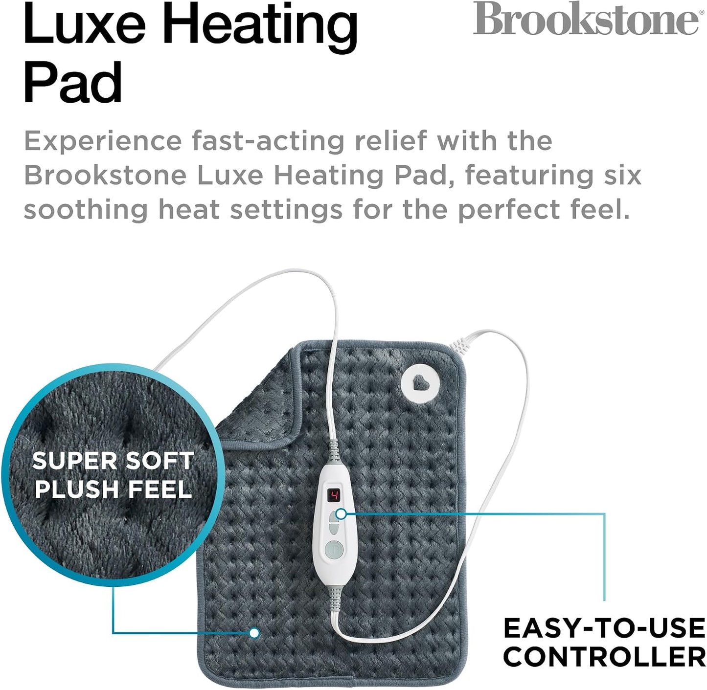 Brookstone Herringbone Portable Heating Pad, 16 x 12 in, Gray