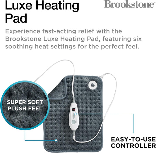 Brookstone Herringbone Portable Heating Pad, 16 x 12 in, Gray
