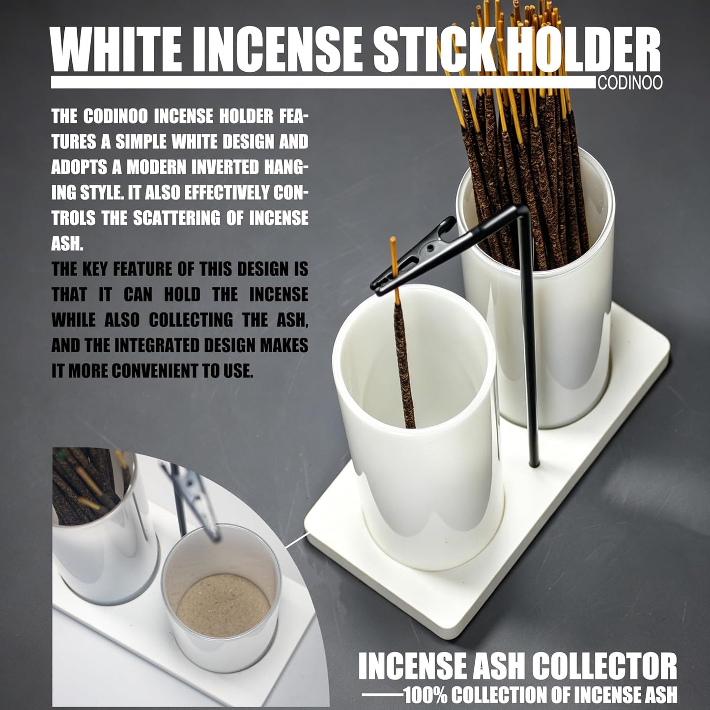 2 in 1 Incense Burner Holder for Sticks,Glass Incense Holder with Storage,Upside Down Incense Holder for Sticks with Glass Ash Catcher for Meditation Yoga Spa Room Home Decor[Full Black]