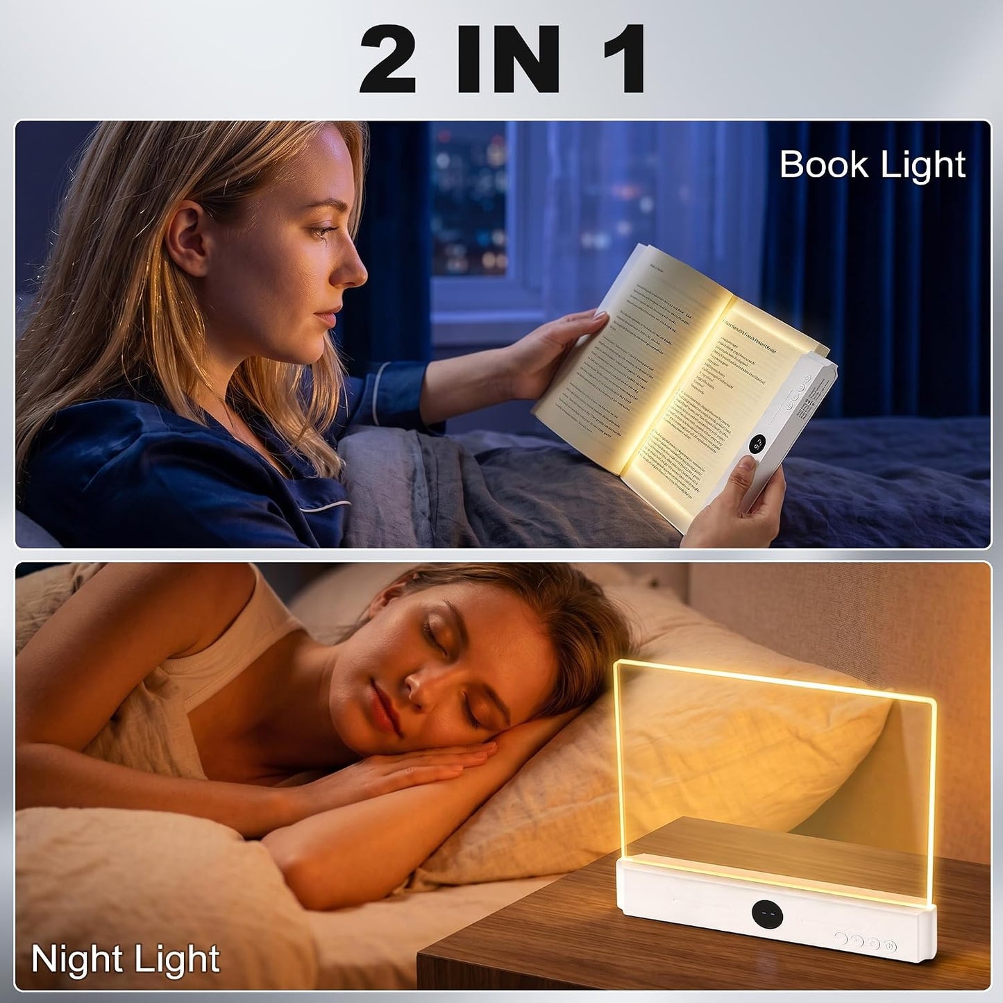 Book Light, Rechargeable Flat Reading Light with Timer for Reading at Night