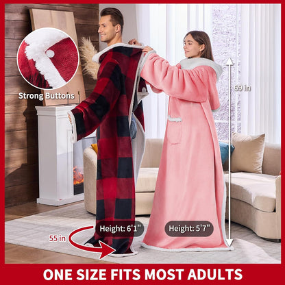 IFNOW Sherpa Wearable Blanket with Sleeves for Women Men Adults, Christmas Birthday Gifts for Women Mom Wife, Cozy Wearable Blanket with Arm and Pocket, Warm Full Body TV Wrap Throw Blanket, Grey