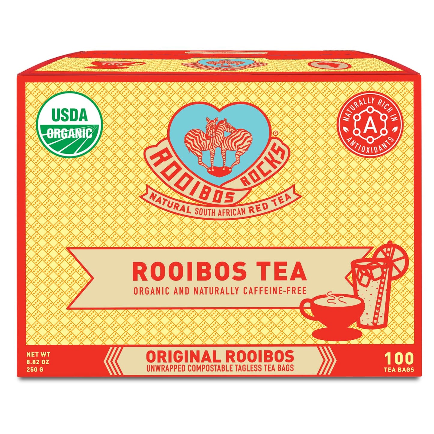 Caffeine Free Organic Rooibos Tea Bags 80 - Naturally Sweet Herbal Tea Safe for Kids & Pregnant Women – Low Tannin Premium South African Tea Red Tea - Sustainably & Ethically Farmed Red Rooibos Tea