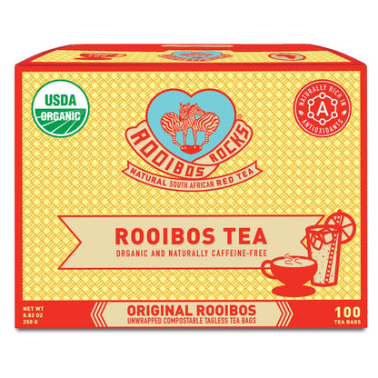 Caffeine Free Organic Rooibos Tea Bags 80 - Naturally Sweet Herbal Tea Safe for Kids & Pregnant Women – Low Tannin Premium South African Tea Red Tea - Sustainably & Ethically Farmed Red Rooibos Tea