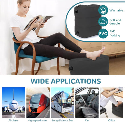 Inflatable Travel Foot Rest Pillow, Adjustable 3 Layers Height Leg Rest Pillow, Kids Airplane Bed, Adults Travel Essentials on Plane, Trains, Cars, Office, Home (Grey, 1 PC)