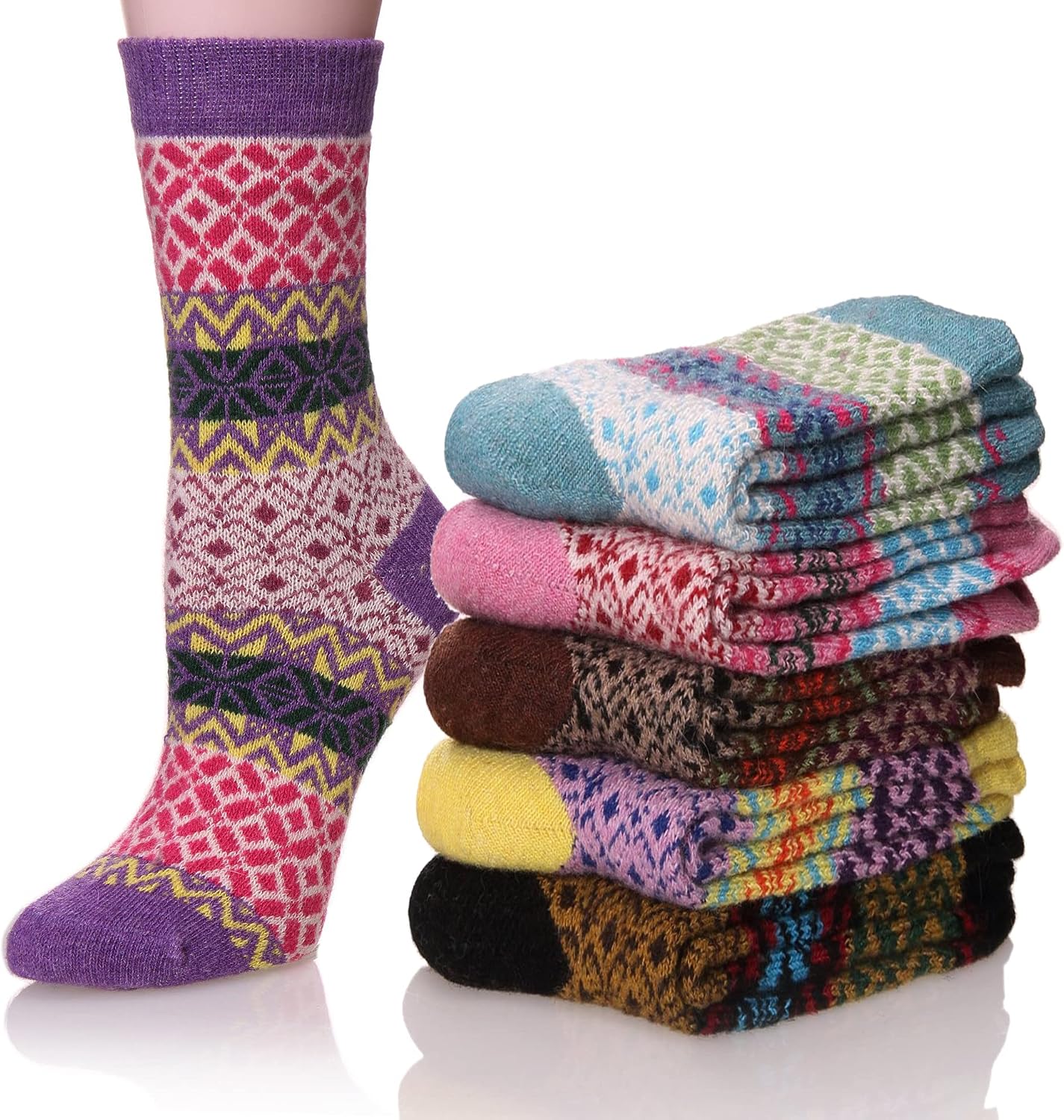 EBMORE Merino Wool Socks for Women Hiking Thermal Warm Winter Thick Boot Cozy Crew Comfy Work Socks for Ladies 5 Pairs