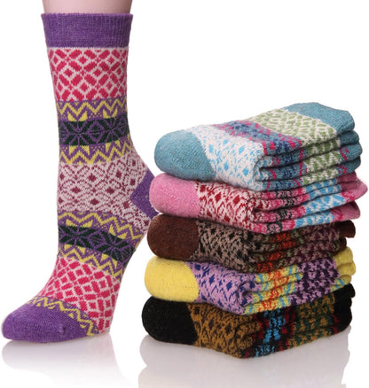 EBMORE Merino Wool Socks for Women Hiking Thermal Warm Winter Thick Boot Cozy Crew Comfy Work Socks for Ladies 5 Pairs