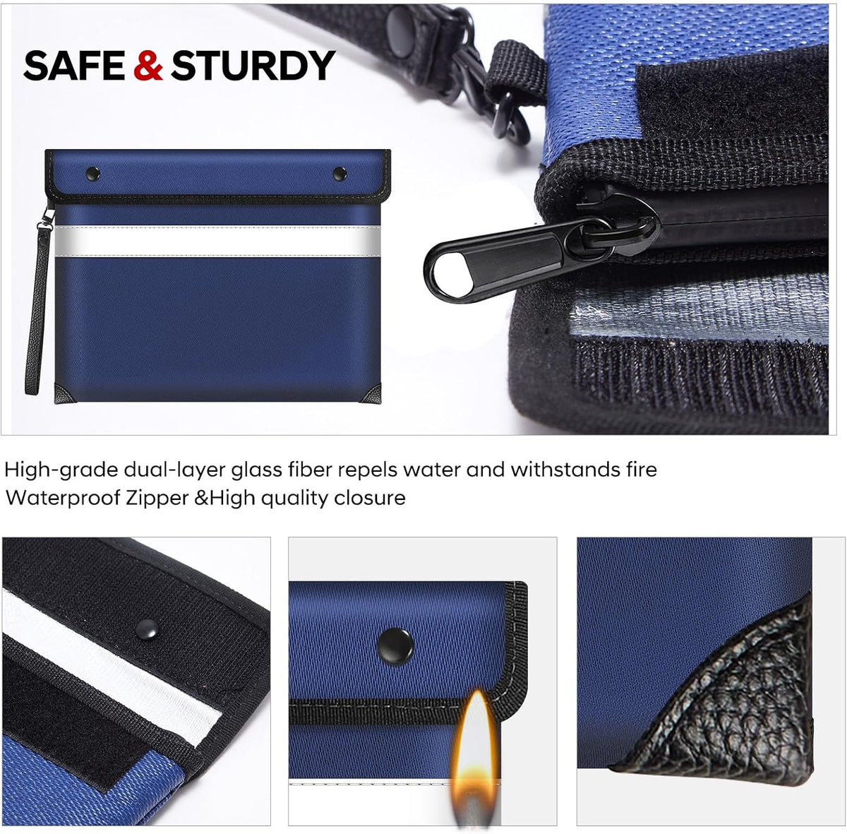 Fireproof Bag Dual Reflective Strips, Waterproof Zipper, 5200°F Heat