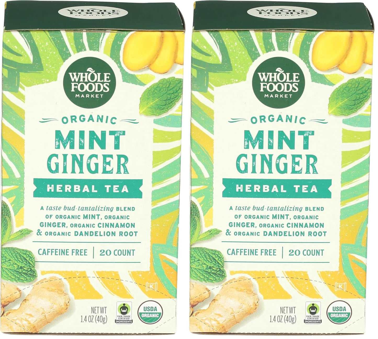 Whole Foods Market, Organic Mint Ginger Herbal Tea, 20 Count