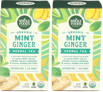 Whole Foods Market, Organic Mint Ginger Herbal Tea, 20 Count